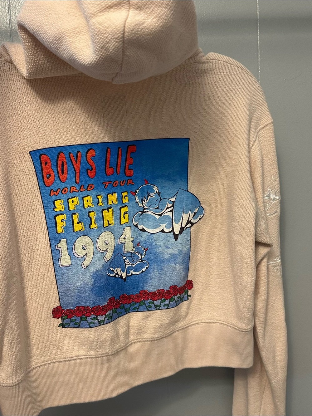 Boys Lie Beige Crewneck Sweatshirt with Blue Graphic